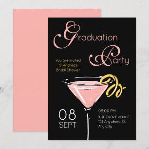 Schwarze rosa fancy Cocktail-Abschlussfeier Einladung