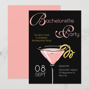 Schwarze rosa fancy Cocktail Junggesellinnenabschi Einladung
