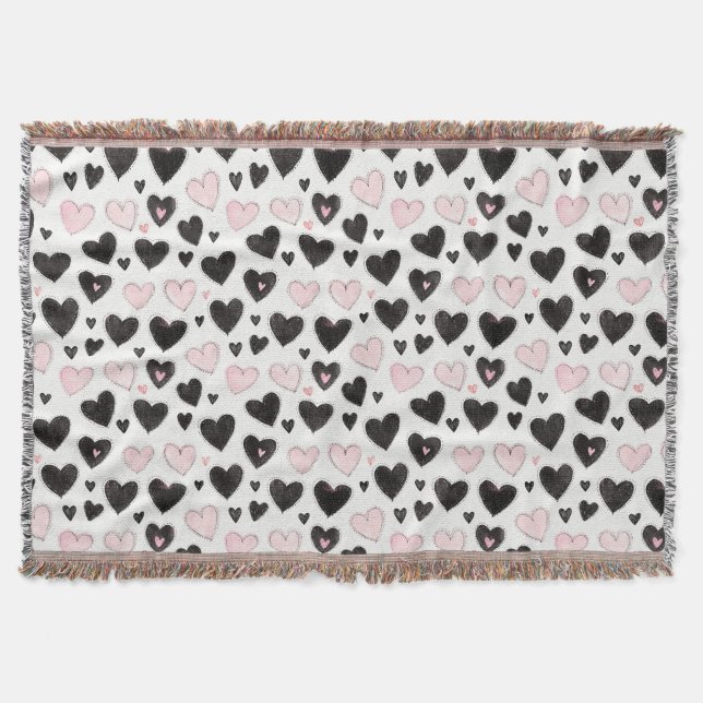 Schwarze rosa Herzen Decke (Vorderseite)