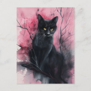 Schwarze rosa Katze abstrakt surrealistisches Port Postkarte