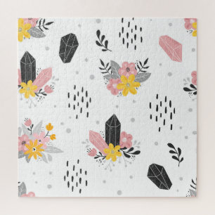 Schwarze, rosa Kristalle, florales nahtloses Muste Puzzle