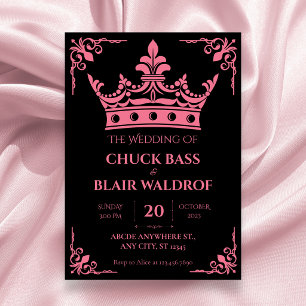 Schwarze rosa Krone Hochzeit  Einladung