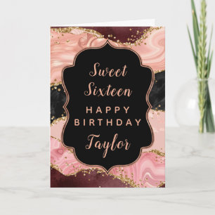 Schwarze rosa Pailletten Achat Süße 16. Geburtstag Karte