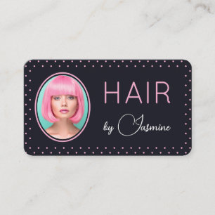Schwarze rosa punktierte Foto-Monogramm-Friseur Visitenkarte