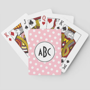Schwarze rosa und weiße Tupfen-Monogramm Spielkarten
