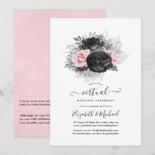 Schwarze & rosa Vintage-Rosen Online-Hochzeit Einladung