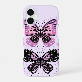 Schwarze, rosa, violette Schmetterlinge iPhone 16 Hülle