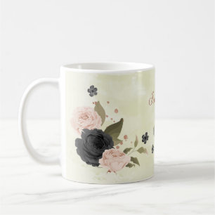 schwarze rosafarbene Blüten Kaffeetasse