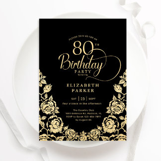 Schwarze Rose am 80. Geburtstag Einladung