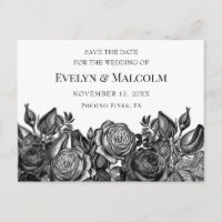 Schwarze Rose auf weißem Save the Date STD