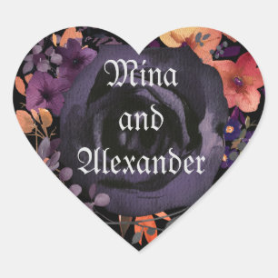 Schwarze Rose Bloral Hallowedding Gefallen Herz-Aufkleber