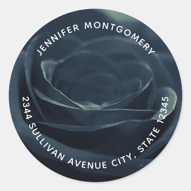 Schwarze Rose Blume Dark Gothic Vibe Adresse Runder Aufkleber (Vorderseite)