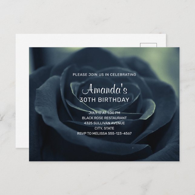 Schwarze Rose Blume Dunkle Gothic Vibe Geburtstag Einladungspostkarte (Vorne/Hinten)