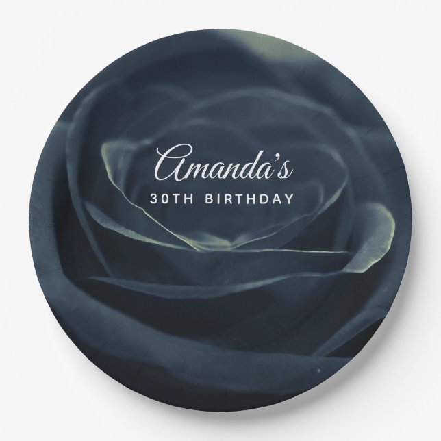 Schwarze Rose Blume Dunkle Gothic Vibe Geburtstag Pappteller (Vorderseite)