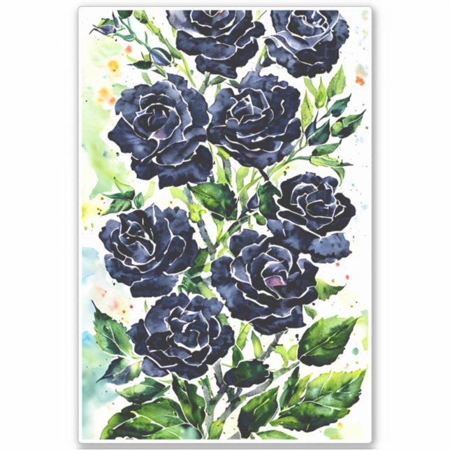Schwarze Rose Blume Goth Art Aquarellmalerei Aufkleber (Vorderseite)