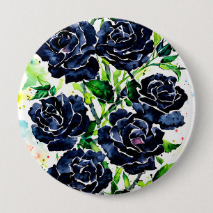 Schwarze Rose Blume Goth Art Aquarellmalerei Button