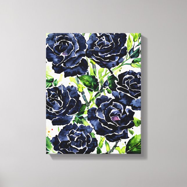 Schwarze Rose Blume Goth Art Aquarellmalerei Leinwanddruck (Vorderseite)