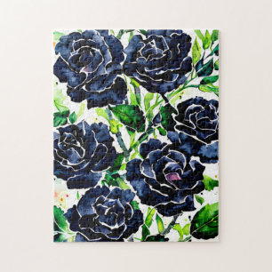 Schwarze Rose Blume Goth Art Aquarellmalerei Puzzle