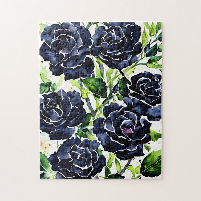 Schwarze Rose Blume Goth Art Aquarellmalerei Puzzle (Vertikal)