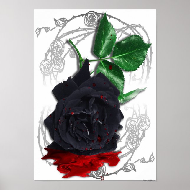 Schwarze Rose Blutung Surreal Gothisches Poster (Vorne)
