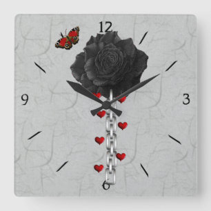 Schwarze Rose der Liebe Quadratische Wanduhr
