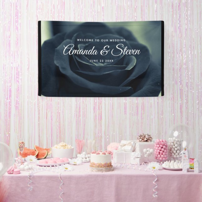 Schwarze Rose Dunkelgotische Blume Hochzeit Willko Banner (Party)