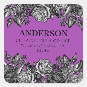 Schwarze Rose Elektrische Lila Siegel Rücksendeadr Quadratischer Aufkleber