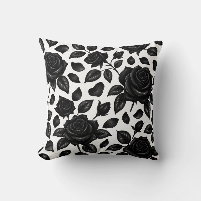 Schwarze Rose Floral  Kissen (Vorderseite)