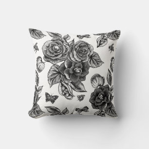 Schwarze Rose Floral Reversible Wasserfarbenkissen Kissen