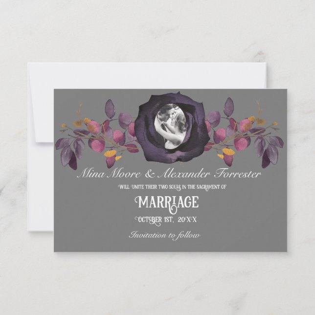 Schwarze Rose Foto Rette unser Datum Einladung (Rückseite)