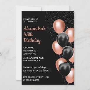 Schwarze Rose Gold 48. Geburtstagsfeier Einladung