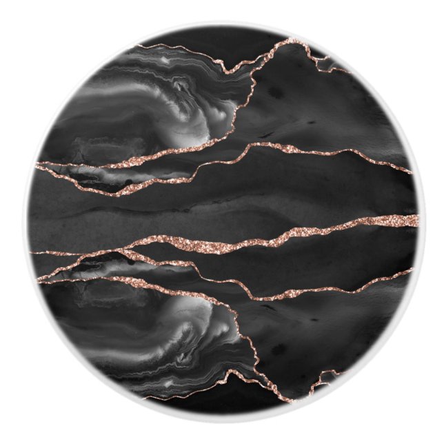 Schwarze Rose Gold Agate Keramik Knoblauch Keramikknauf (Vorderseite)