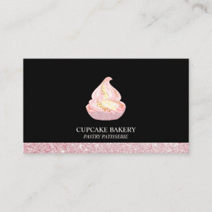 Schwarze Rose Gold Bäckerei Glitzercupcake Visitenkarte