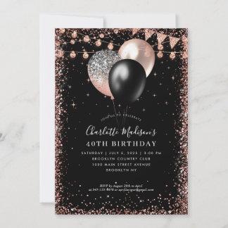 Schwarze Rose Gold Ballon leuchtet jedes Alter Geb Einladung
