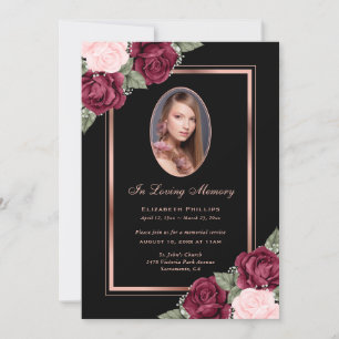Schwarze Rose Gold florales Foto in Love Memory Einladung