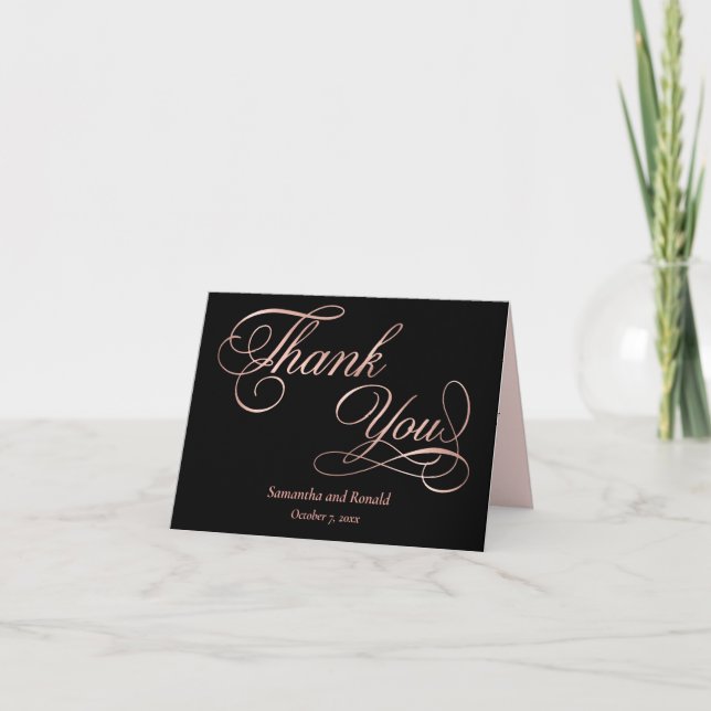 Schwarze Rose Gold Foil Calligraphie Dankeskarte (Vorderseite)