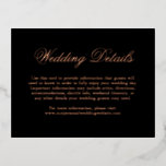 Schwarze Rose Gold Foil Formal Hochzeitskarte Folie Einladungspostkarte<br><div class="desc">Traditioneller Stil Schwarz-Rose-Gold-Folie Hochzeitskasse mit dem Wort "Details" in einer eleganten Kalligraphie. Benutzen Sie diese Umzäunungskarten,  um Anfahrtsbeschreibungen und andere wichtige Details zu den Hochzeiten anzugeben,  die Ihre Gäste vielleicht kennen müssen,  wie z.B. Hotelunterkünfte,  Parkplätze,  Informationen zum Shuttleservice,  etc. Diese klassische Kapselkarte eignet sich perfekt für eine feierliche Hochzeit.</div>