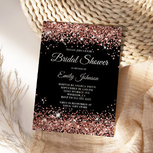 Schwarze Rose Gold Glitter Fancy Schrift Brautpart Einladung