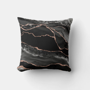 Schwarze Rose Gold Glitter Luxus Achat Geode Kissen