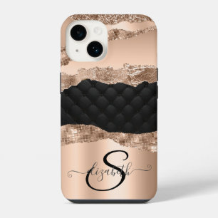 Schwarze Rose Gold Glitter Pailletten iPhone 14 Hülle