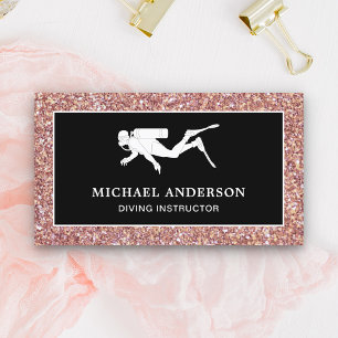 Schwarze Rose Gold Glitter Tauchausbilderin Visitenkarte