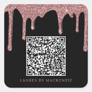 Schwarze Rose Gold Glitter Tropfen QR-Code Geschäf Quadratischer Aufkleber