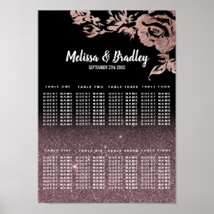 Schwarze Rose Gold Glitzer Blütensitzkarte Poster