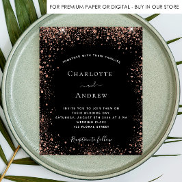 Schwarze Rose Gold Glitzer Einladung zur Hochzeit Flyer