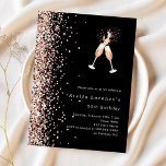 Schwarze Rose Gold Glitzer feiert Geburtstagsfeier<br><div class="desc">Für eine elegante 50. Geburtstagsfeier (oder jedes Alter). Ein klassischer schwarzer Hintergrund. Dekoriert mit Rose Gold Imitat Glitzer und ein Paar Flöten. Personalisieren und fügen Sie einen Namen und Party-Details hinzu. 1 Blatt = 1 Einladung mit Druckkante bis Kante.</div>