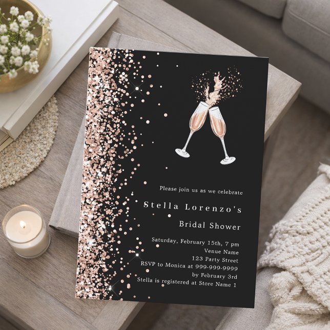 Schwarze Rose Gold Glitzer jubeln Party Brautparty Einladung (Von Creator hochgeladen)