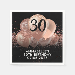 Schwarze Rose Gold Glitzer Sparkone Ballon Geburts Serviette