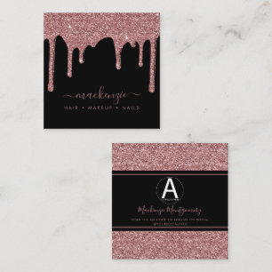 Schwarze Rose Gold Glitzer Tropfen Business-Logo Quadratische Visitenkarte