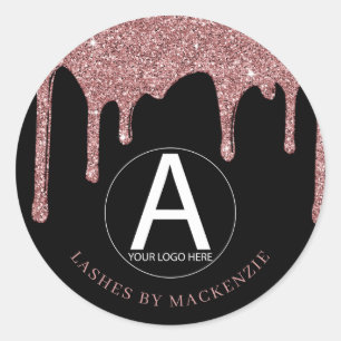 Schwarze Rose Gold Glitzer Tropfen Business-Logo Runder Aufkleber