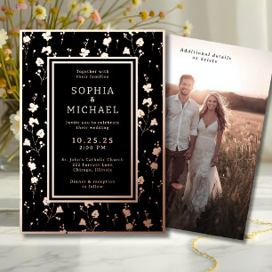 Schwarze Rose Gold Hochzeitsvorlage Folien Feiertagskarte